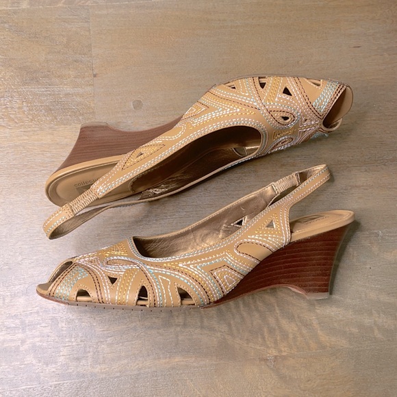 Z Collection Beige Embroidered Peep Toe Slingback Heels - Picture 4 of 8